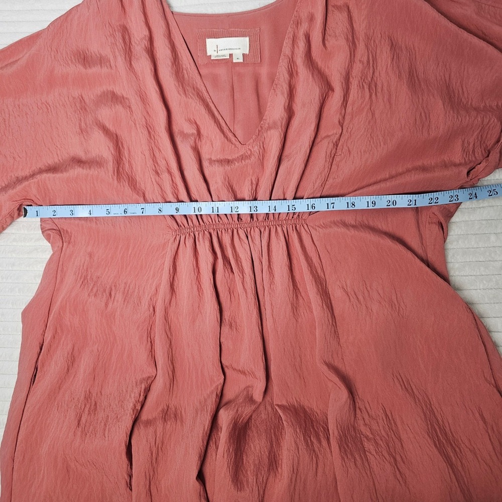 By Anthropologie V-Neck Waistless Maxi Somerset‎ XL Terracotta Rose Crinkle Boho - Picture 8 of 14